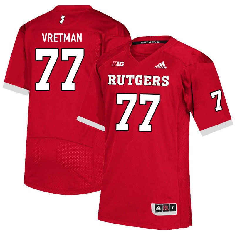 Men #77 Sam Vretman Rutgers Scarlet Knights College Football Jerseys Sale-Scarlet - Click Image to Close